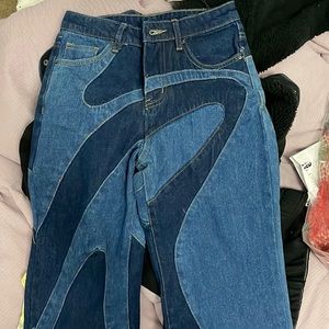 jaded london swirl denim full length flare jeans